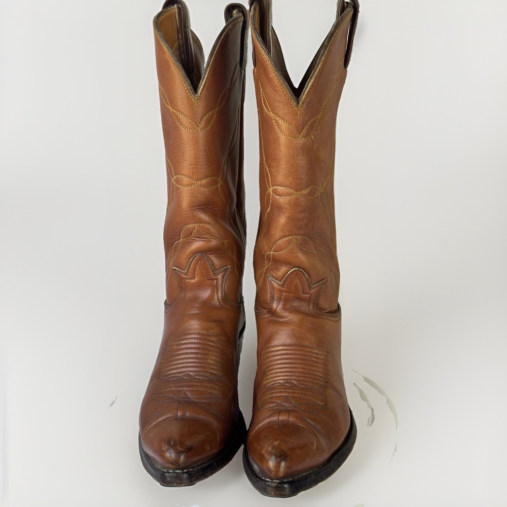 TONY LAMA Boots Womens 8.5 Brown Western Leather Pull-On Western Cowboy/Cowgirl